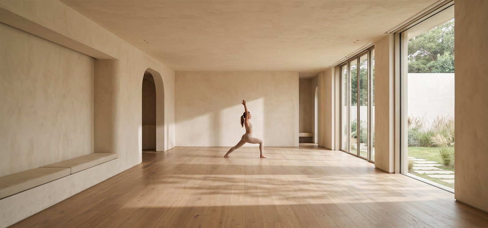 Practicante en movimiento fluido de Vinyasa yoga